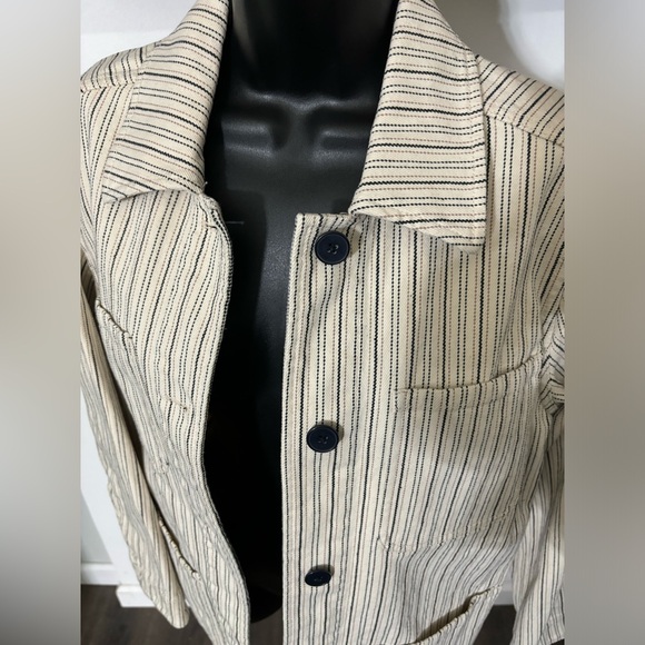 Rebecca Taylor Beige Stripe Denim Stretch Cotton Jacket Blazer Size XS - Picture 3 of 16